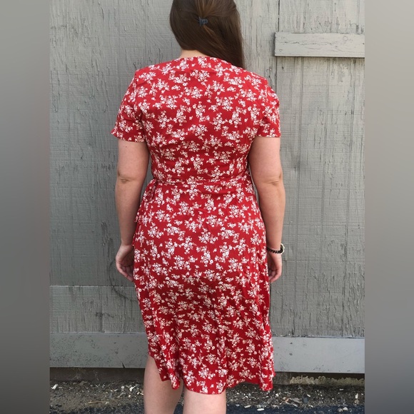 Red Flower Wrap Dress - Picture 3 of 3